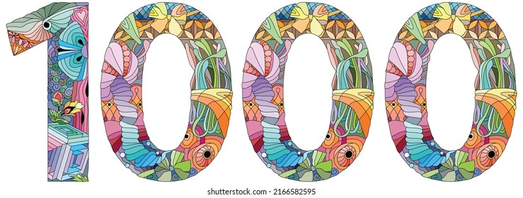 1000 number vintage font. Engraving design. Vector illustration.