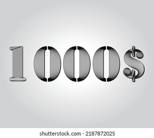 1000$ numeric guilloches design used gift cheque and money