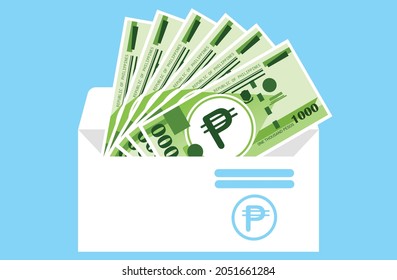 1000 Philippine Peso One thousand Banknotes Money in envelope vector icon.eps