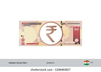 1000 Rupee Banknote. Flat style highly detailed vector illustration. Isolated on white background. Suitable for print materials, web design, mobile app and infographics. 