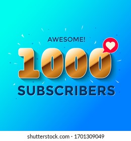 1000 Subscribers Love Social Media Online Greetings Vector