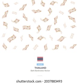 1000 Thai Baht Falling, Thailand Baht Vector Illustration, 1000 Thai baht money rain set bundle banknotes