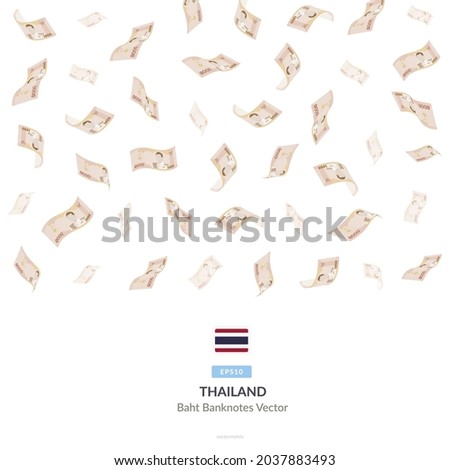 1000 Thai Baht Falling, Thailand Baht Vector Illustration, 1000 Thai baht money rain set bundle banknotes