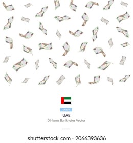 1000 UAE Dirham Raining Falling, United Arab Emirates Dirhams Vector Illustration, UAE Dirham money rain set bundle banknotes