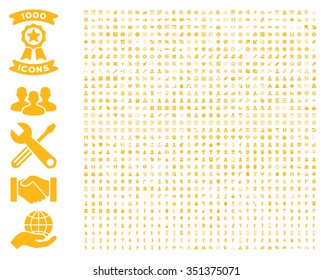 1000 Vector Icons For Web Sites, Business Applications, Transport Navigation, Medical Software, Rocket Science. Style Is Flat Symbols, Yellow Color, Rounded Angles, White Background.