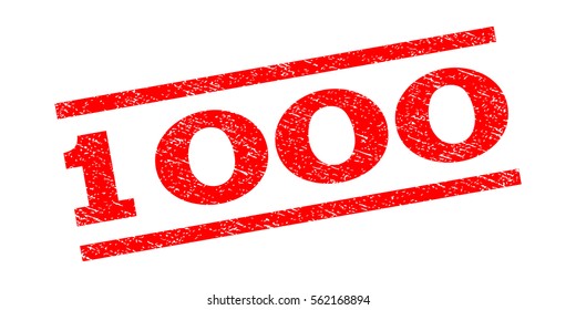 1000 watermark stamp. Text caption between parallel lines with grunge design style. Rubber seal stamp with unclean texture. Vector red color ink imprint on a white background.