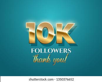 10000 followers celebration vector banner with text. Social media achievement poster. 10k followers thank you lettering. Azure template. Shiny gratitude text on red gradient backdrop