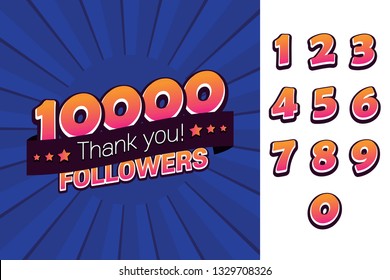 10000 followers thank you illustration for social network friends, followers, web user. Greeting card for celebrate subscribers or followers and likes in social media