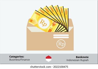10000 Indonesian Rupiah in envelope vector icon. Can be used for web, mobile, infographic and print.