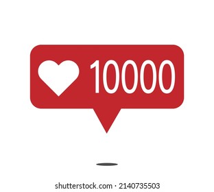 10000 likes. red social network notification icon with heart. vector illustration