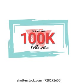 100000 followers card. Thank you100K followers banner on white background. Simple vector illustration.