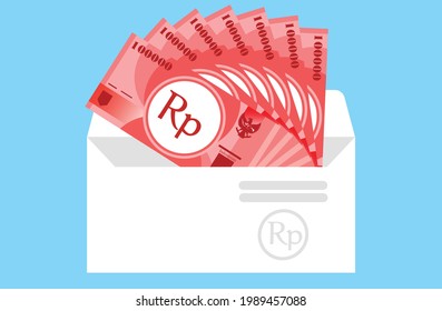 100000 Indonesian Rupiah Banknotes  Money in envelope vector icon. Indonesia Business, payment and finance element. Can be used for web, mobile, infographic and print.