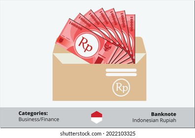 100000 Indonesian Rupiah in envelope vector icon. Can be used for web, mobile, infographic and print.
