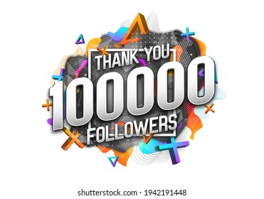 100000 subscribers. Poster for social network and followers. Vector template for your design.