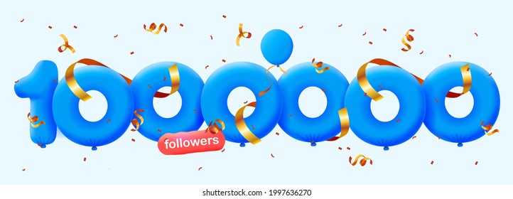 1000000 followers thank you 3d blue balloons and colorful confetti. Vector illustration 3d numbers for social media 1M followers, Thanks followers, blogger celebrates subscribers, likes