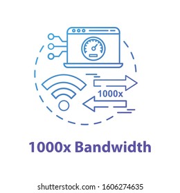 1000x bandwidth concept icon. Mobile internet. 5G technologies idea thin line illustration. High-speed connection. Wireless technology. Vector isolated outline drawing. Editable stroke