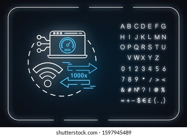 1000x bandwidth neon light concept icon. 5G technologies idea. Mobile internet. High-speed connection. Wireless technology. Glowing sign with alphabet, numbers, symbols. Vector isolated illustration