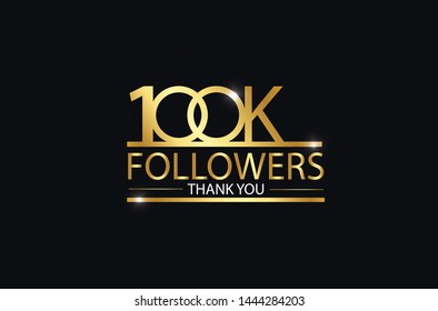 100K, 100.000 Followers Celebration Logotype. Anniversary Logo With Golden And Spark Light White Color Isolated On Black Background, Vector Design For Celebration, Instagram, Twitter - Vector