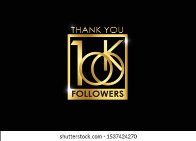 100K, 100.000 Followers celebration logotype with golden Square and Spark light white color isolated on black background for social media - Vector