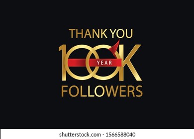 100k, 100.000 Followers celebration logotype. anniversary logo with golden and Spark light white color isolated on back background for social media - Vector
