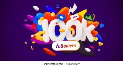 100k or 100000 followers thank you. Social Network friends, followers, Web user. Thank you celebrate of subscribers or followers and likes.