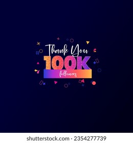 100K followers banner for social media followers and subscribers. Thank you 100 thousand followers vector template for network, social media friends and subscribers.
