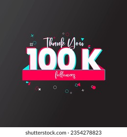 100K followers banner for social media followers and subscribers. Thank you thousand followers vector template for network, social media friends and subscribers.

