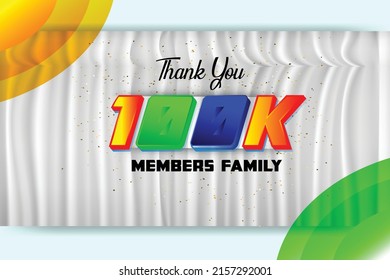 100K followers banner. Thank you Members Family vector Lettering Poster,  social media friends and subscribers Banner
100k followers celebration  banner with text. 100k social media network followers