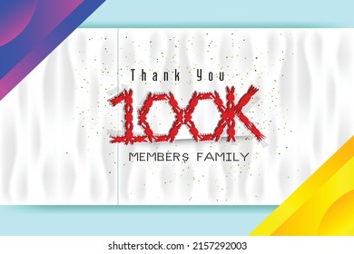100K followers banner. Thank you Members Family vector Lettering Poster,  social media friends and subscribers Banner
100k followers celebration  banner with text. 100k social media network followers