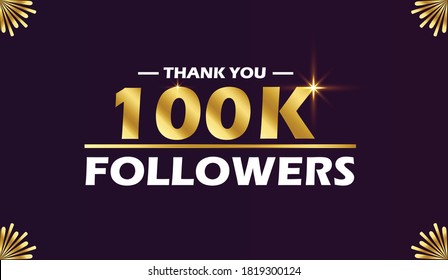 100k followers card banner template for celebrating many followers in online social media networks.