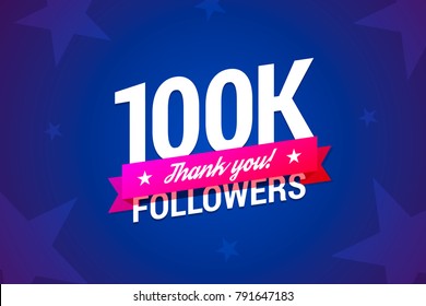 100k followers card. Vector illustration in gradient style.