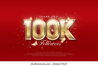 100k Followers Celebration. Number with shiny luxury gold color. Premium vector for poster, banner, celebration greeting.