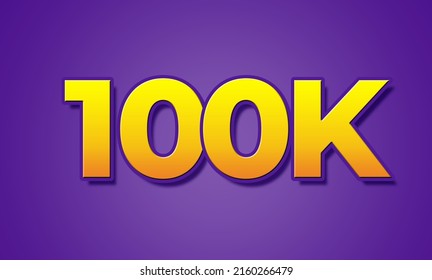 100k followers celebration vector banner with text. Social media achievement poster. 100k followers thank you lettering. Golden sparkling.