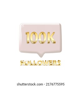 100k followers celebration vector banner with text. Social media achievement poster. 100k followers thank you lettering.