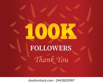 100k followers celebration vector banner with text. Social media achievement poster. 100k followers thank you lettering.  
Thank you followers peoples, 100k online social group, happy banner celebrate svg
