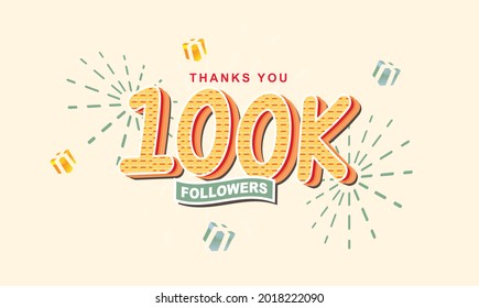  100k followers illustration text design, great for commemorating achievements, illustration designs, posters, social media content, etc.