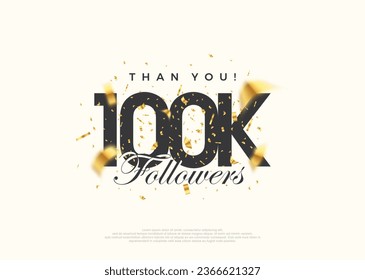 100k followers number, posters, greeting banners for social media posts. Premium vector background for achievement celebration design.