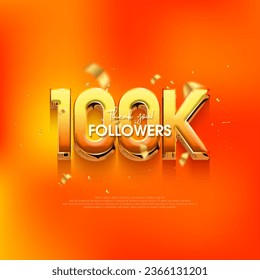 100k followers speech background, with a bright and fresh orange color. Premium vector background for achievement celebration design.