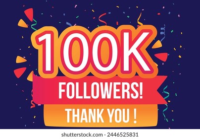 100K Followers thank you follower congratulation card with geometric, figures, lines, squares, circles for Social Networks