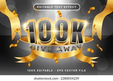 100k give away 3d text effect and editable text effect with ribbon illustration and light background