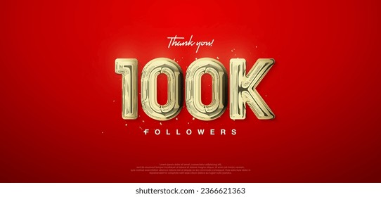 100k gold number, thanks for followers. posters, social media post banners. Premium vector background for achievement celebration design.