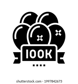 100k party celebration balloons glyph icon vector. 100k party celebration balloons sign. isolated contour symbol black illustration