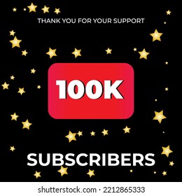 100K subscribers celebration background design black with gold star