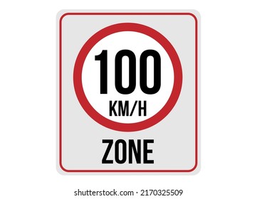 Zona límite de velocidad de 100 km h. Ilustración vectorial.