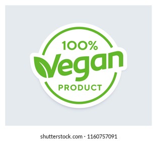 100percent Vagan Product vector sticker. Logo or badge for package design. Organic design template.