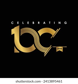 100th, 100 years,100 year anniversary gold color on black background abstract style logotype. anniversary with gold color isolated on black background