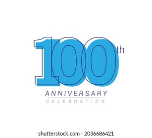 100th anniversary blue colored vector design for birthday celebration, isolated on white background