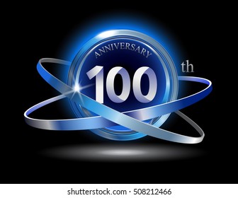 100th anniversary with blue ring on black background