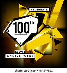 100th anniversary celebration colorful background. One hundred years birthday logo on geometric colorful background.

