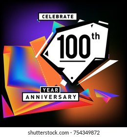 100th anniversary celebration colorful background. One hundred years birthday logo on geometric colorful background.

